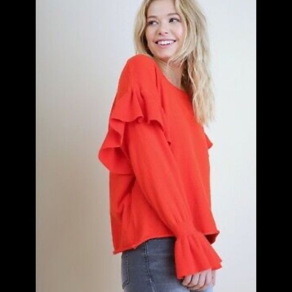 THML Red Ruffle Sleeve Sweater - Picture 2 of 15